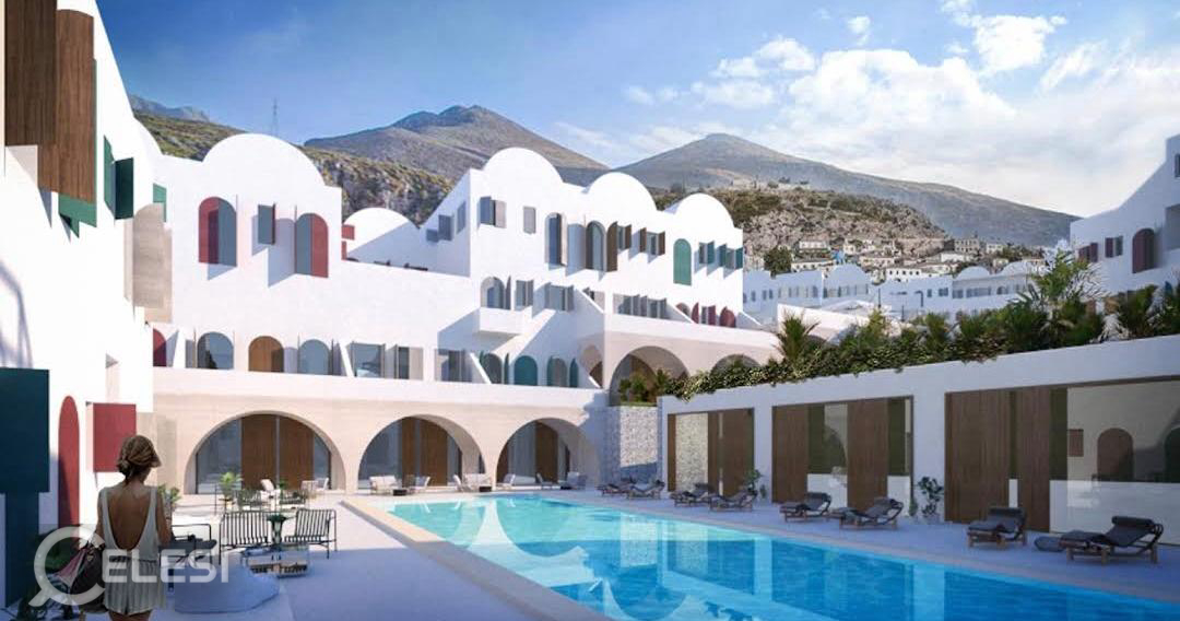 Shitet apartament 1+1 tek Kompleksi Santorini 1 , Dhermi , Palase , Vlore , Himare , Sarande , Drimadhe , Drymades .