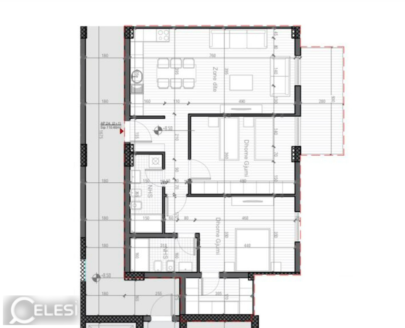 Shitet apartament 2+1 tek Rezidenca Porta Tirana e Re , Sauk i Vjeter , Sauk .