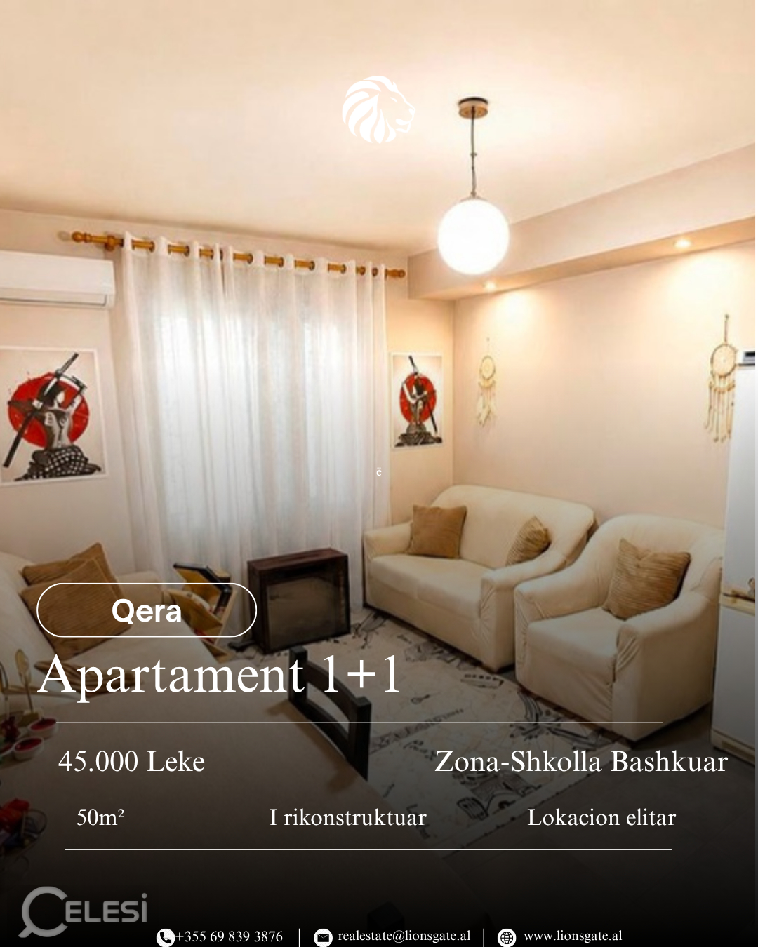 🏡 APARTAMENT 1+1 ME QIRA – SHKOLLA E BASHKUAR, TIRANË